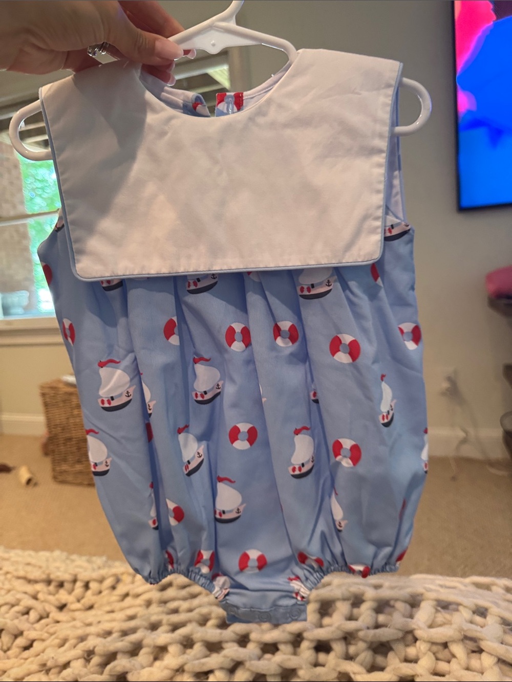 Classic Nautical Blue Baby One-Piece with White Sailor Collar